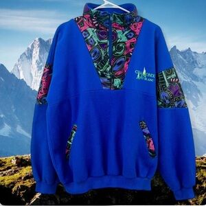 Vintage retro colored Chamonix Mont Blanc Blue Fleece Pullover Jacket 90s 🇫🇷